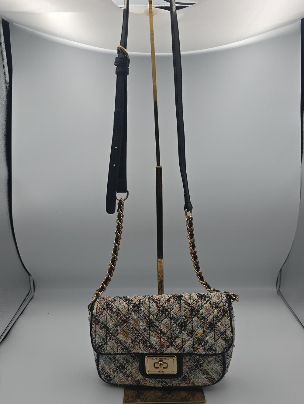 Karl Lagerfeld Multicolor Quilted Small Tweed Crossbody Bag W Gold Chain (EUC)✨️